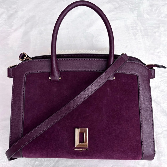 Karl Lagerfeld Handbags - KARL LAGERFELD Simone Suede Leather Top Handle Raisin Satchel Crossbody--NWT